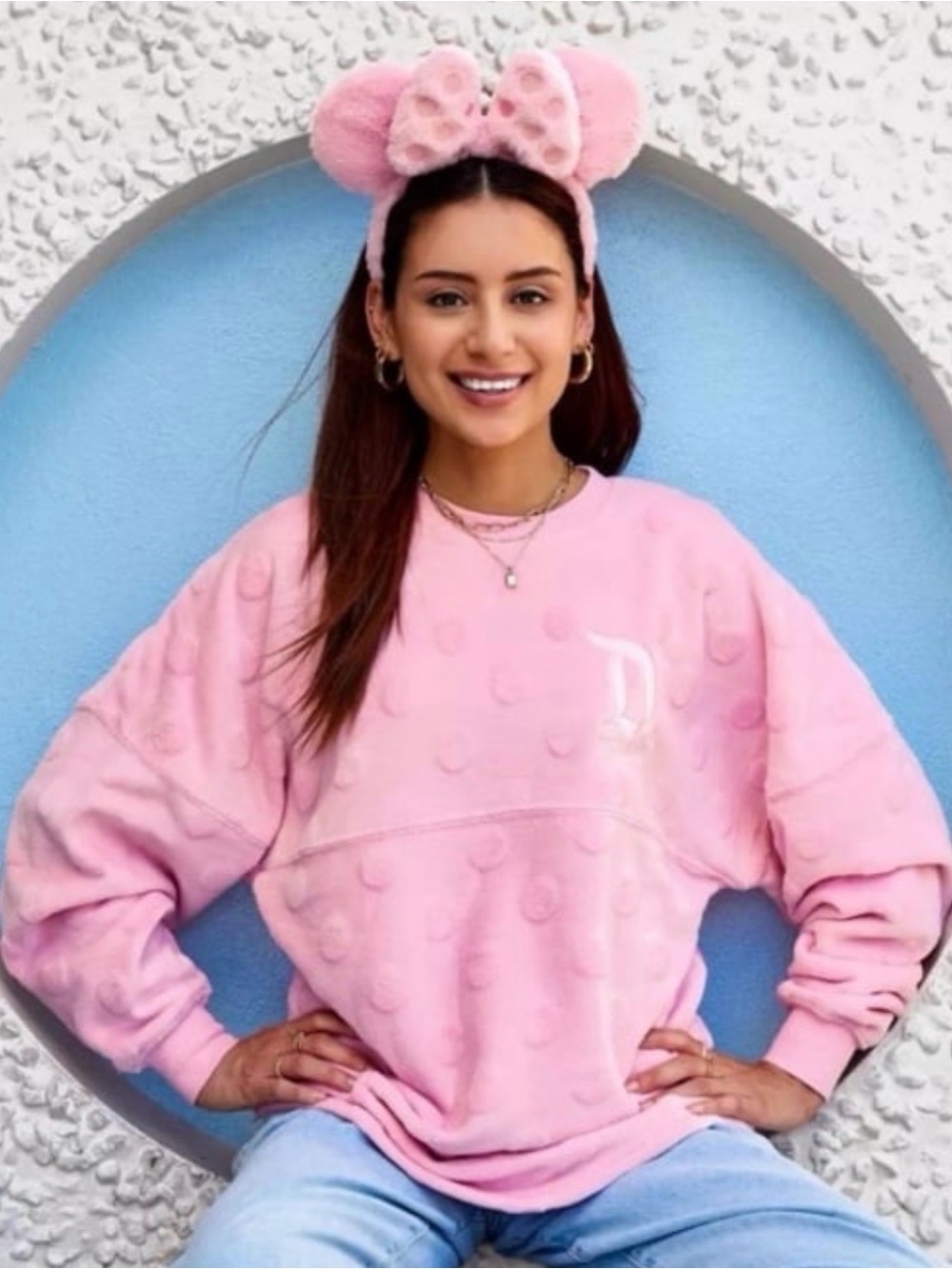 Disney pretty in Pink Women's Textured Pullover Spirit Jersey